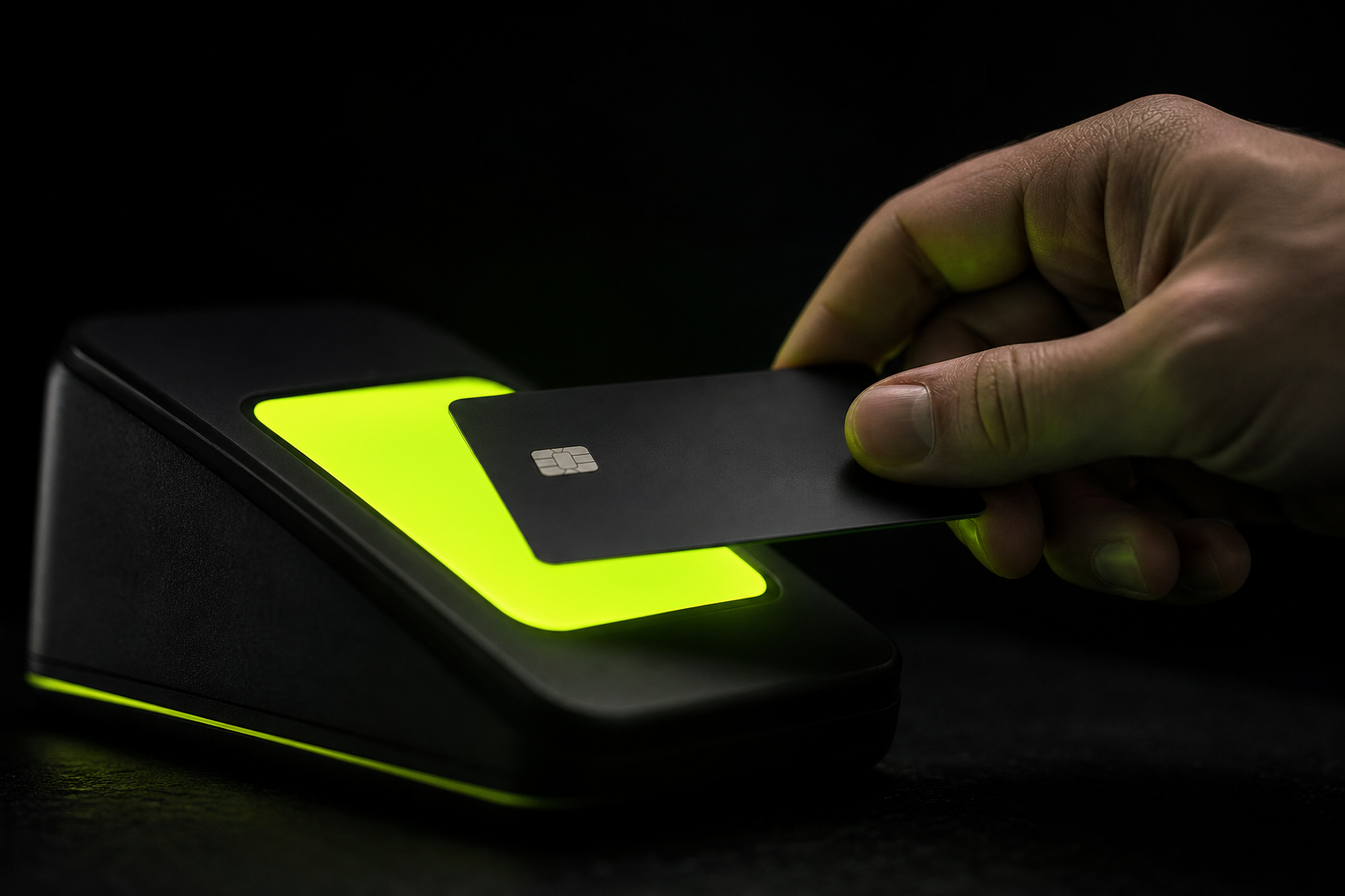 A contactless card tapped on a PayVeta payment terminal